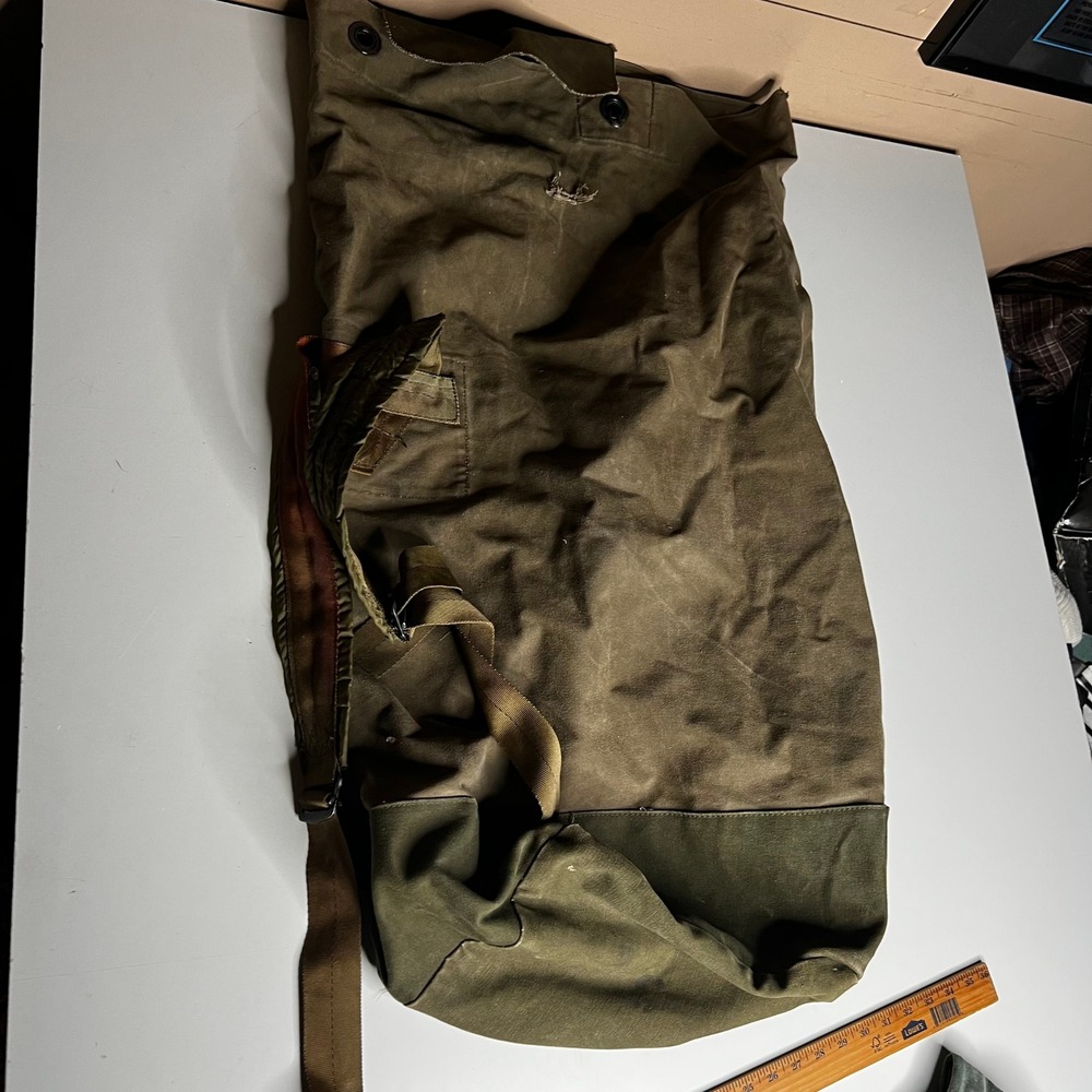 Vintage Military Canvas Duffle Bag Olive Drab Green Sea Bag Top Load 34x22